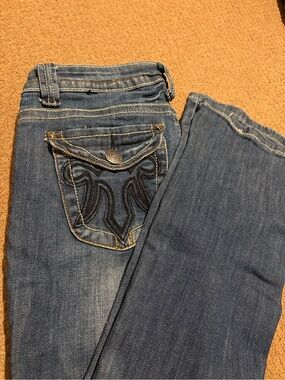 Machine Women's Medium Blue Bootcut Jeans with Embroidered Pocket